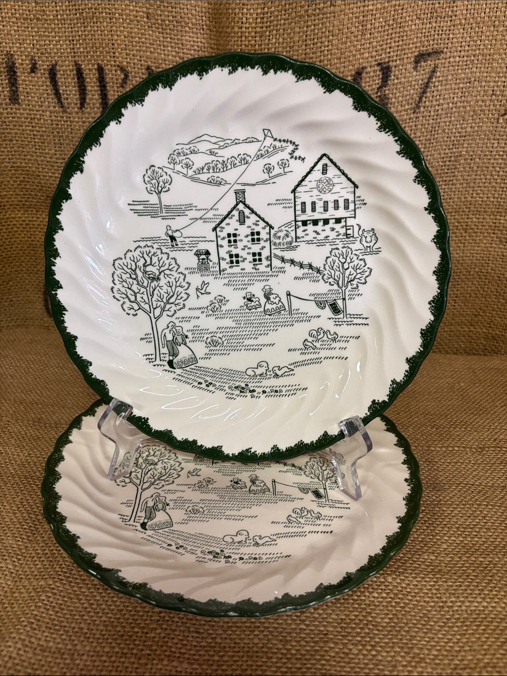 Royal China USA Countryside Underglaze Luncheon 9 1/4” Plate c1952 Print M 53 54